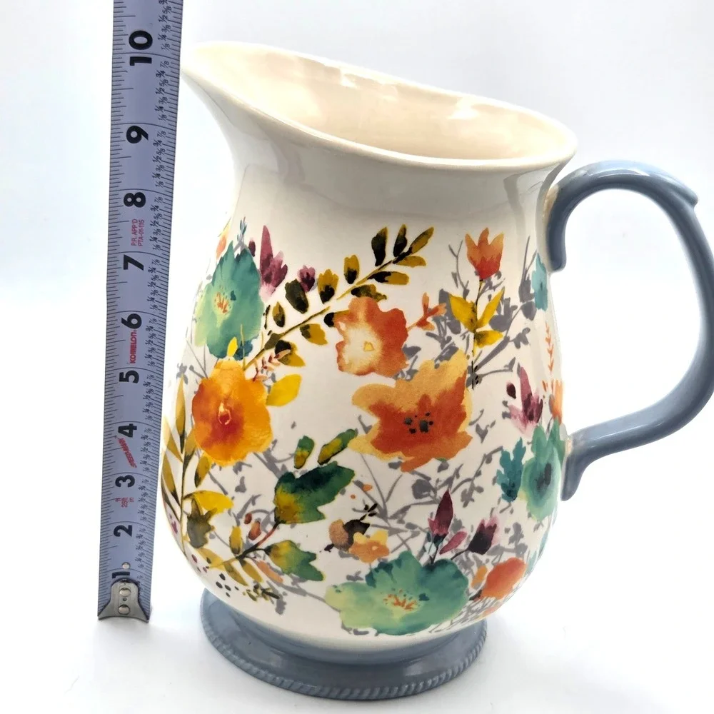 The Pioneer Woman Large Serving Pitcher Willow 3.2 QT Floral Stoneware Cottage